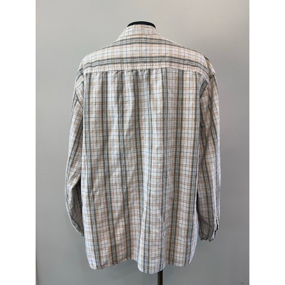 VTG 90s Creative Edge Linen Blend Button Up Mens XL Henley Collar Plaid Vacation - Picture 2 of 3